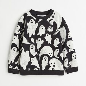 H&M Ghosts Sweater Kids Boys 3T 2-4Y Halloween Crew Neck Fleece Lined Soft Comfy